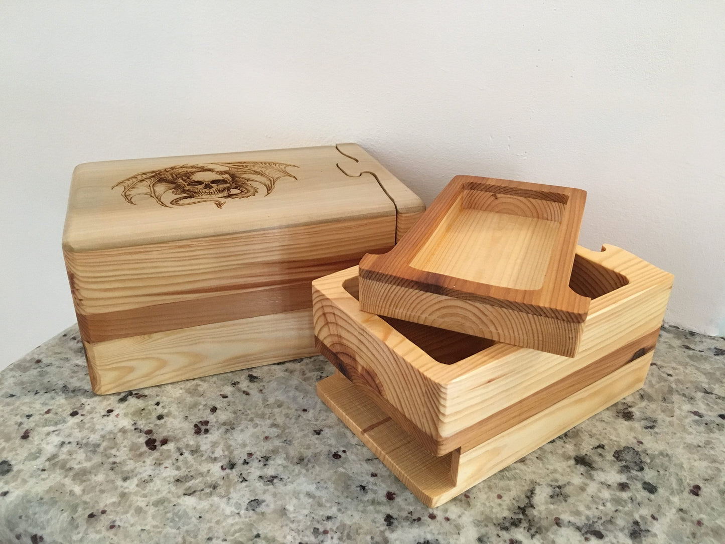 Solid Wood Puzzle Box - Dragon Skull, Wooden Box, Jewelry Box, Handcrafted, Custom Box, Personalized Box, Handmade, Box, Engraved, Stash Box