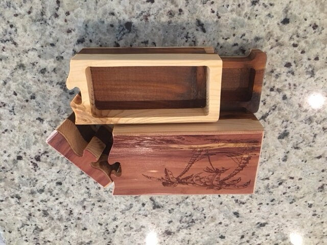 Solid Wood Puzzle Box - Palm Tree Hammock, Wooden Box, Jewelry Box, Handcrafted, Custom Box, Personalized Box, Handmade, Engraved, Stash Box