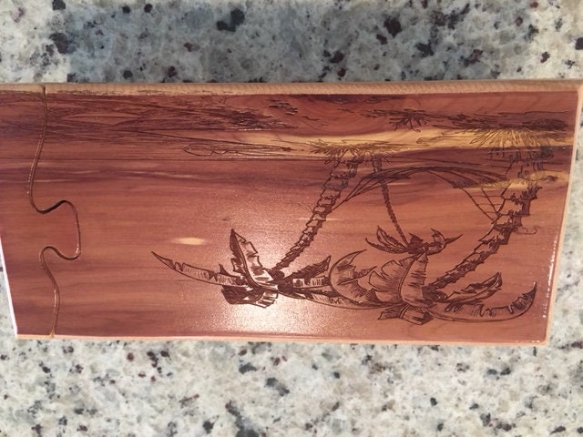 Solid Wood Puzzle Box - Palm Tree Hammock, Wooden Box, Jewelry Box, Handcrafted, Custom Box, Personalized Box, Handmade, Engraved, Stash Box