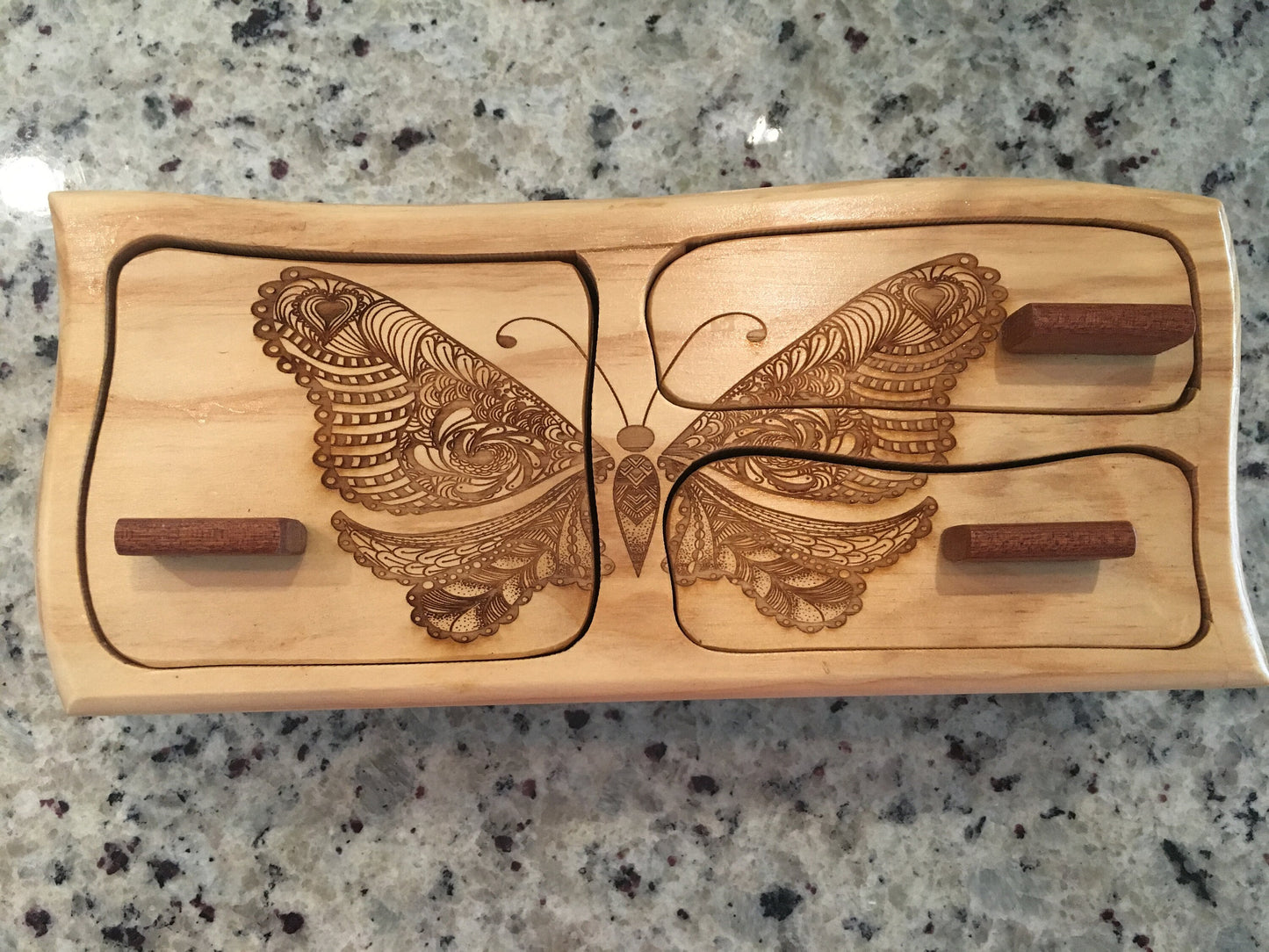 Solid Wood Box W/Drawers - Butterfly, Jewelry Box, Handcrafted, Custom Box, Personalized Box, Handmade, Box, Home Decor, Engraved, Stash Box