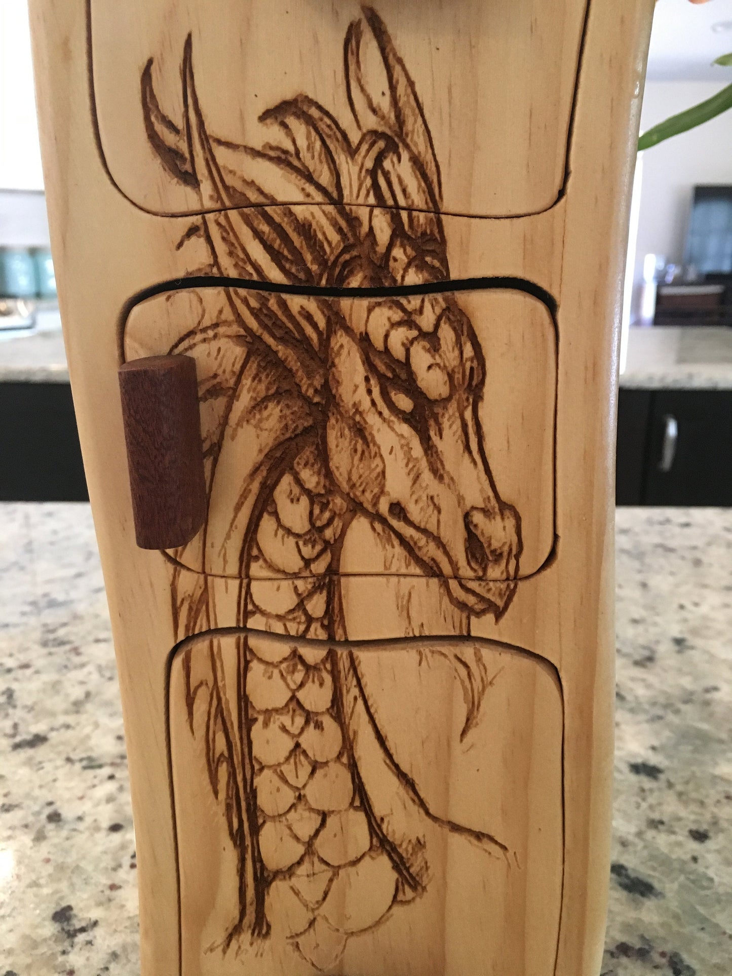Solid Wood Box W/Drawers - Dragon Head, Jewelry Box, Handcrafted, Custom Box, Personalized Box, Handmade, Home Decor, Engraved, Stash Box