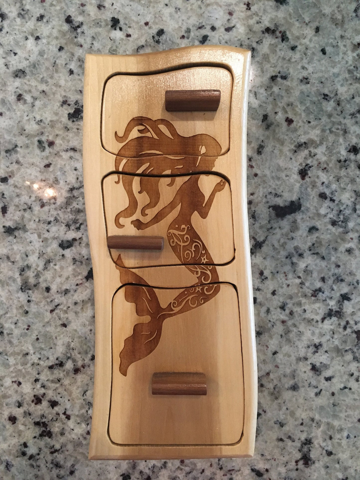 Solid Wood Box W/Drawers - Mermaid with Long Hair, Jewelry Box, Handcrafted, Custom Box, Personalized Box, Handmade, Engraved, Stash Box