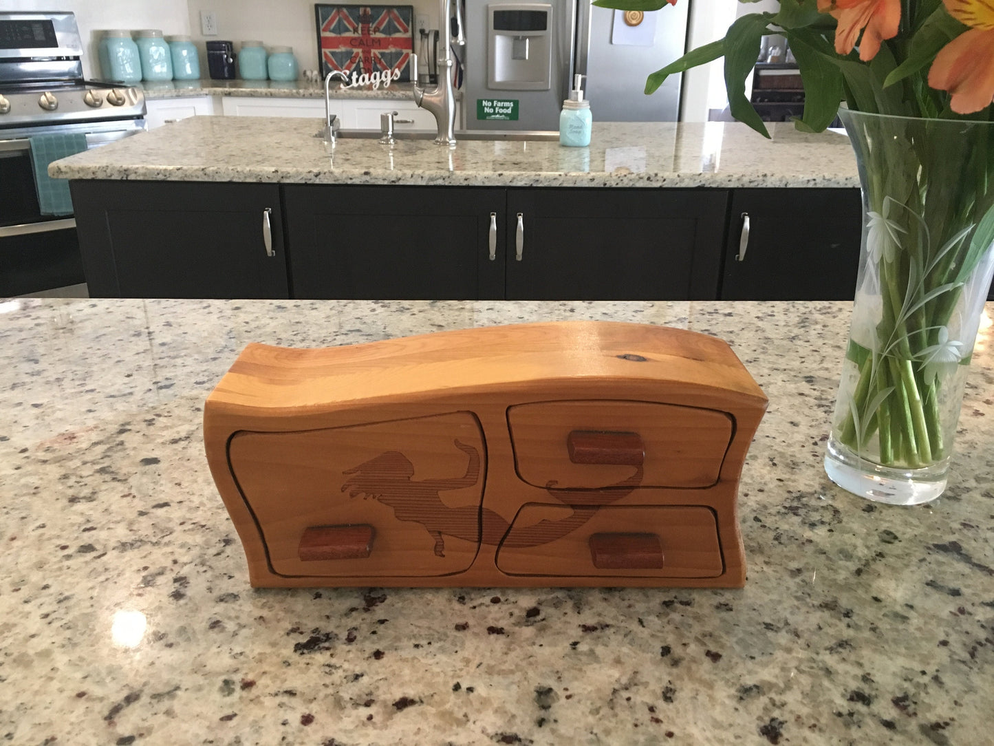 Solid Wood Box W/Drawers - Mermaid Swimming, Jewelry Box, Handcrafted, Custom Box, Personalized Box, Handmade, Engraved, Stash Box