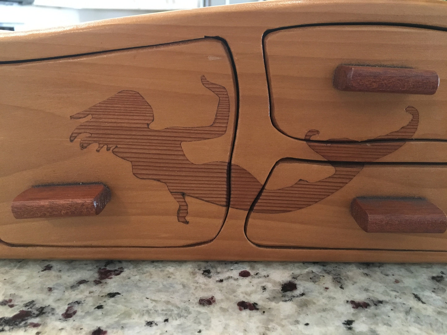 Solid Wood Box W/Drawers - Mermaid Swimming, Jewelry Box, Handcrafted, Custom Box, Personalized Box, Handmade, Engraved, Stash Box