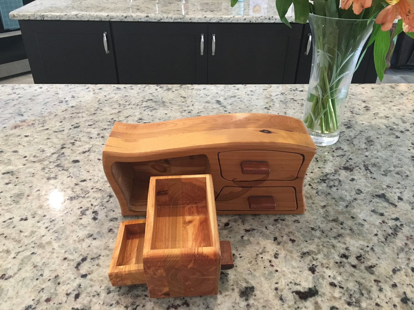Solid Wood Box W/Drawers - Mermaid Swimming, Jewelry Box, Handcrafted, Custom Box, Personalized Box, Handmade, Engraved, Stash Box