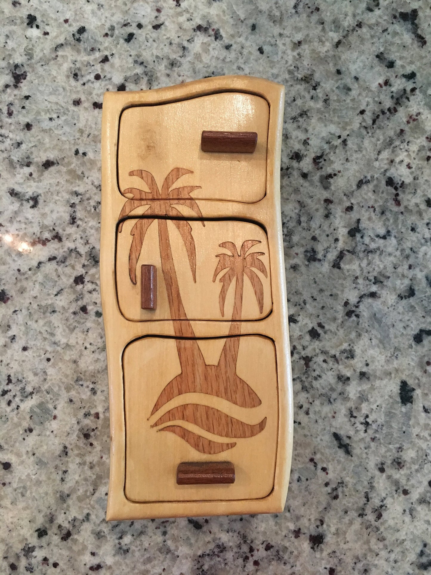 Solid Wood Box W/Drawers - Palm Trees, Jewelry Box, Handcrafted, Custom Box, Personalized Box, Handmade, Home Decor, Engraved, Stash Box