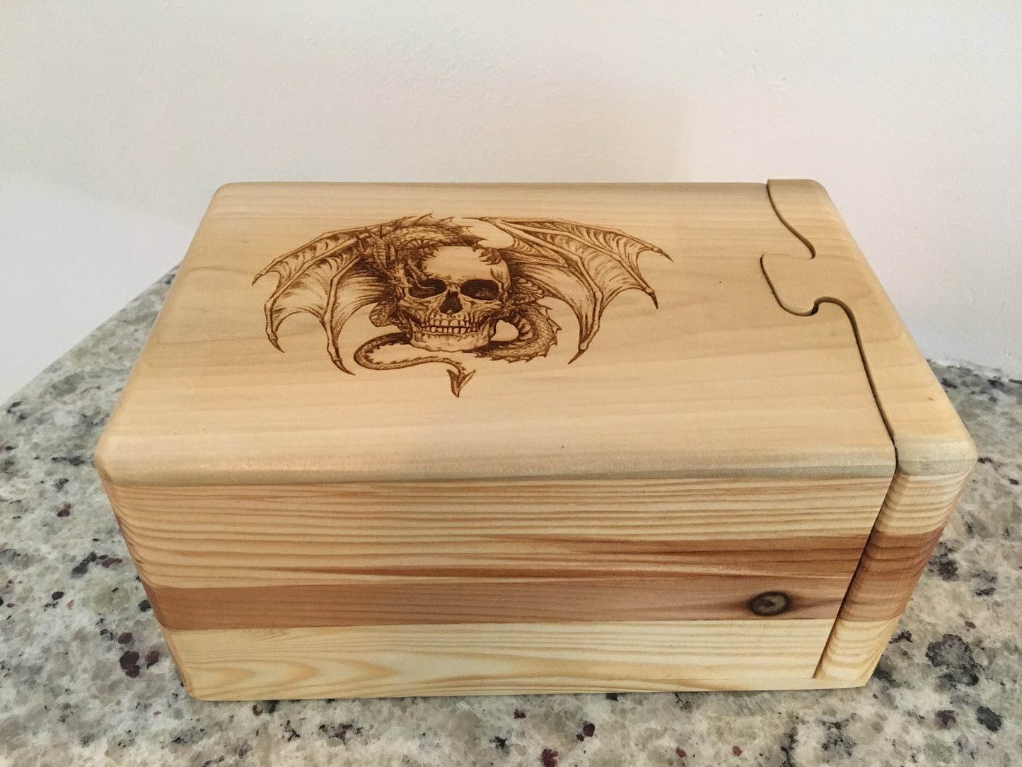 Solid Wood Puzzle Box - Dragon Skull, Wooden Box, Jewelry Box, Handcrafted, Custom Box, Personalized Box, Handmade, Box, Engraved, Stash Box