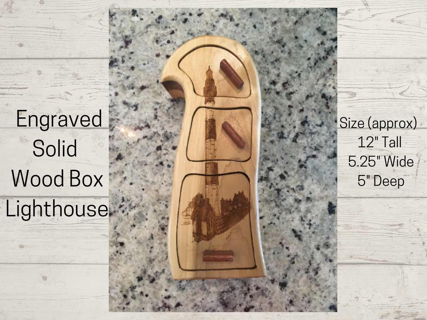 Solid Wood Box W/Drawers - Lighthouse, Jewelry Box, Handcrafted, Custom Box, Personalized Box, Handmade, Home Decor, Engraved, Stash Box