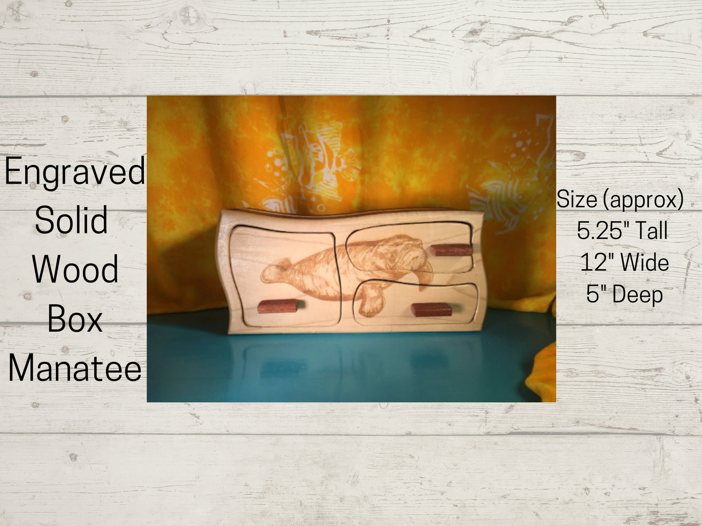Solid Wood Box W/Drawers - Manatee, Jewelry Box, Handcrafted, Custom Box, Personalized Box, Handmade, Home Decor, Engraved, Stash Box