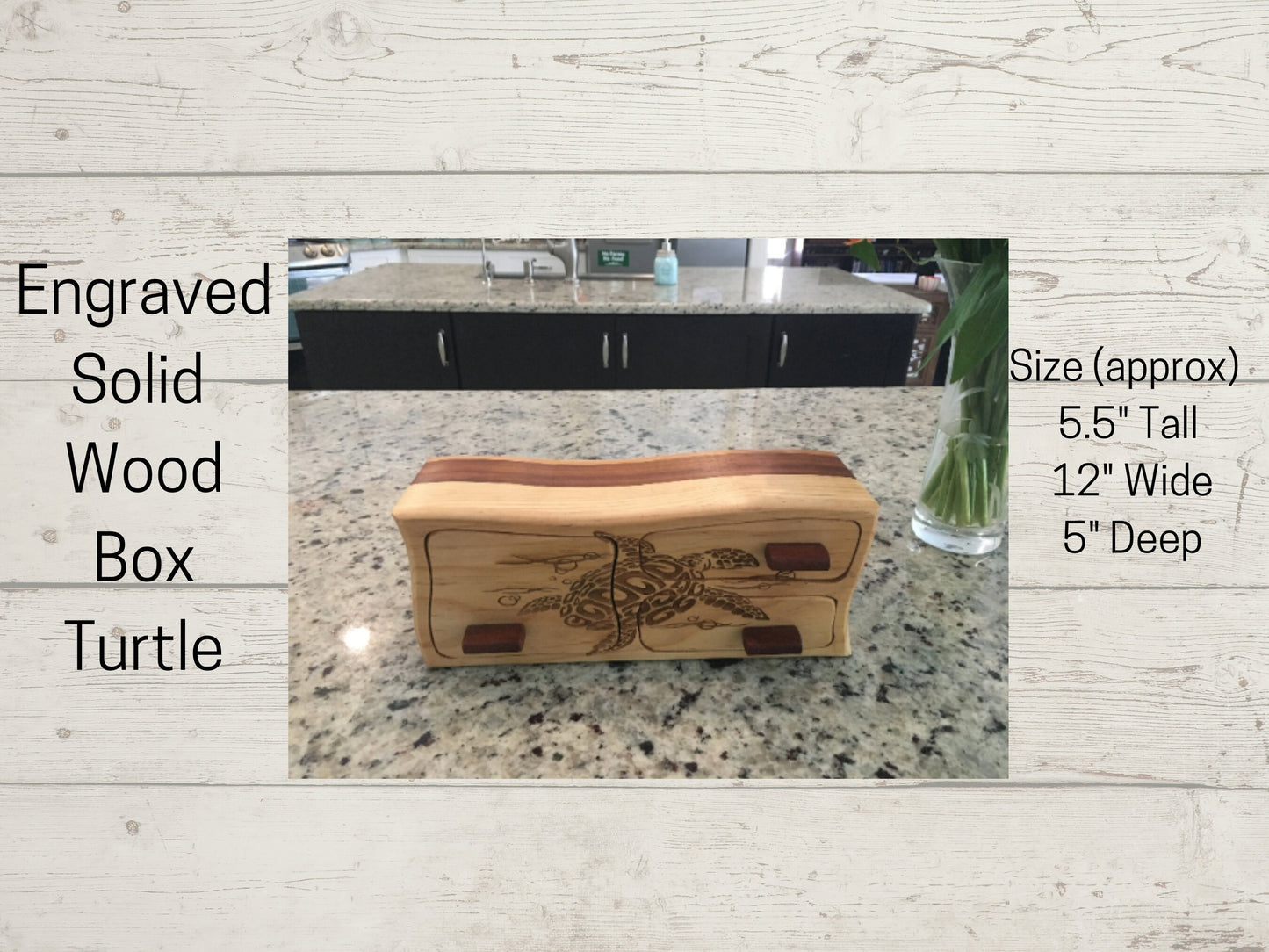 Solid Wood Box W/Drawers - Tribal Turtle, Jewelry Box, Handcrafted, Custom Box, Personalized Box, Handmade, Box, Engraved, Stash Box