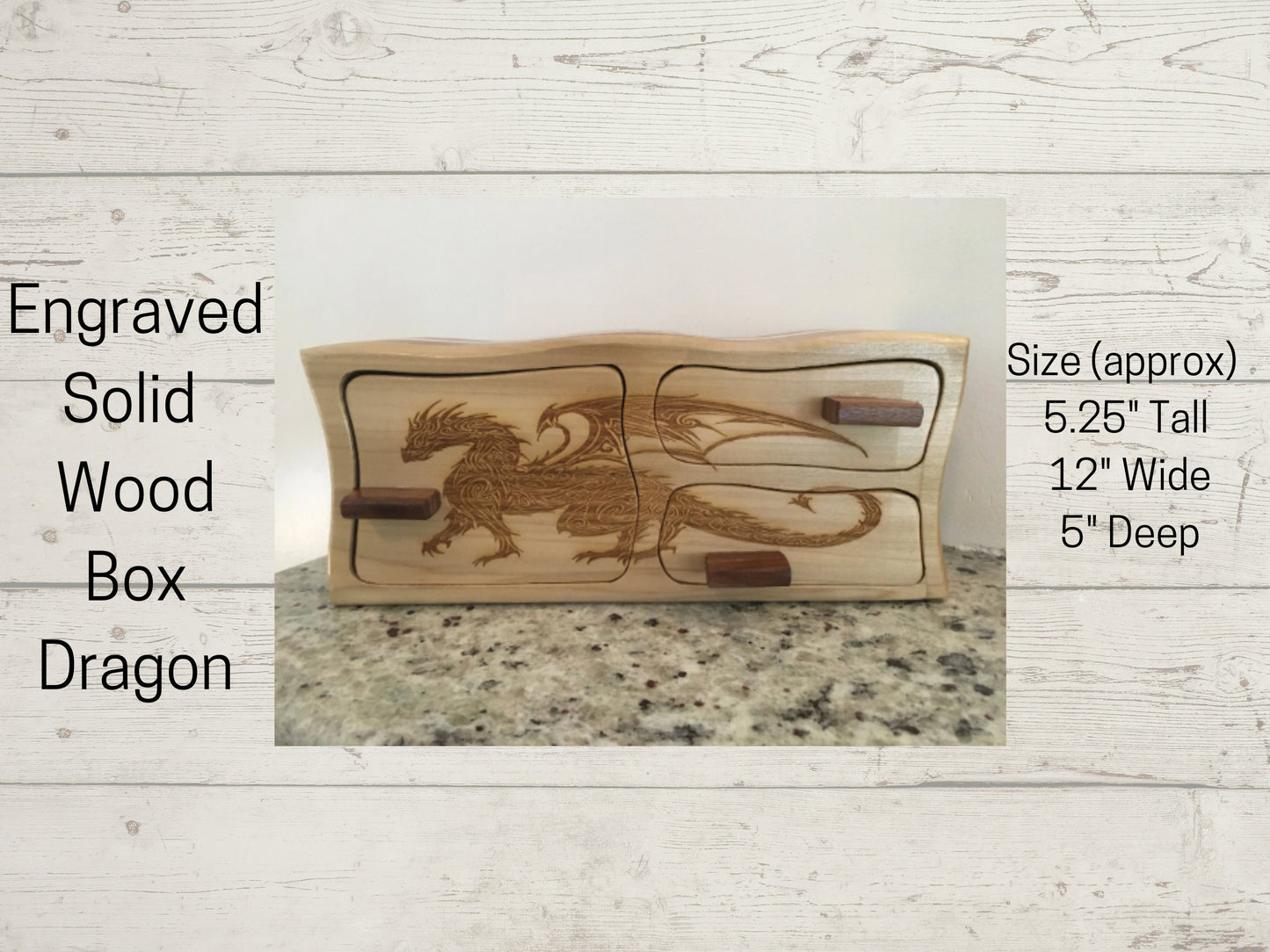 Solid Wood Box W/Drawers - Dragon, Jewelry Box, Handcrafted, Custom Box, Personalized Box, Handmade, Box, Home Decor, Engraved, Stash Box
