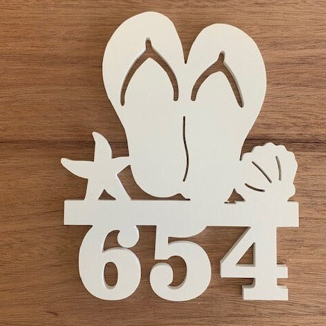 House Number Sign, Flip Flops, Starfish, Seashell