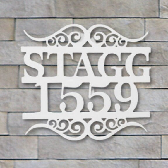 House Number Plaque - Name & Number Flourish