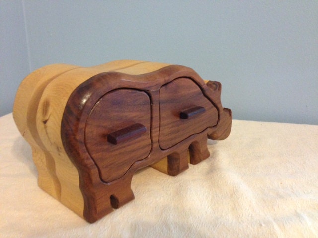 Solid Wood Box w/Drawers - Rhinoceros, Jewelry Box, Handcrafted, Custom Box, Personalized Box, Handmade, Home Decor, Engraved, Stash Box