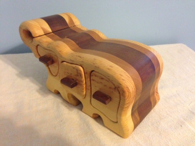 Solid Wood Box w/Drawers - Elephant, Jewelry Box, Handcrafted, Custom Box, Personalized Box, Handmade, Home Decor, Engraved, Stash Box