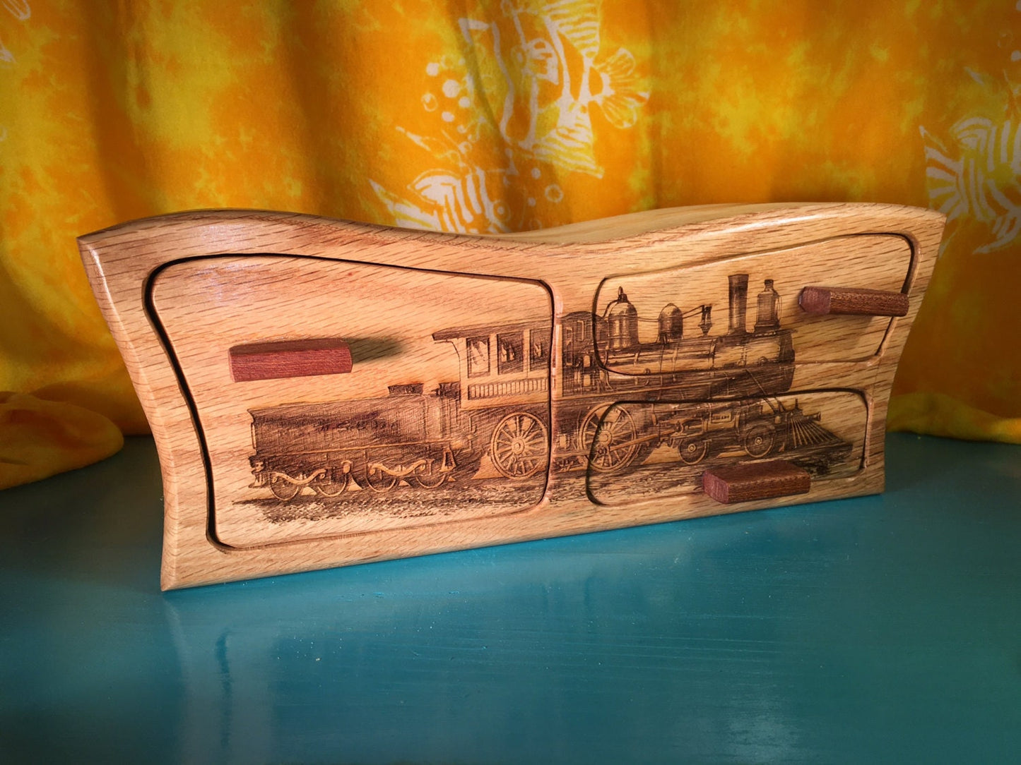 Solid Wood Box W/Drawers - Train, Jewelry Box, Handcrafted, Custom Box, Personalized Box, Handmade, Box, Home Decor, Engraved, Stash Box