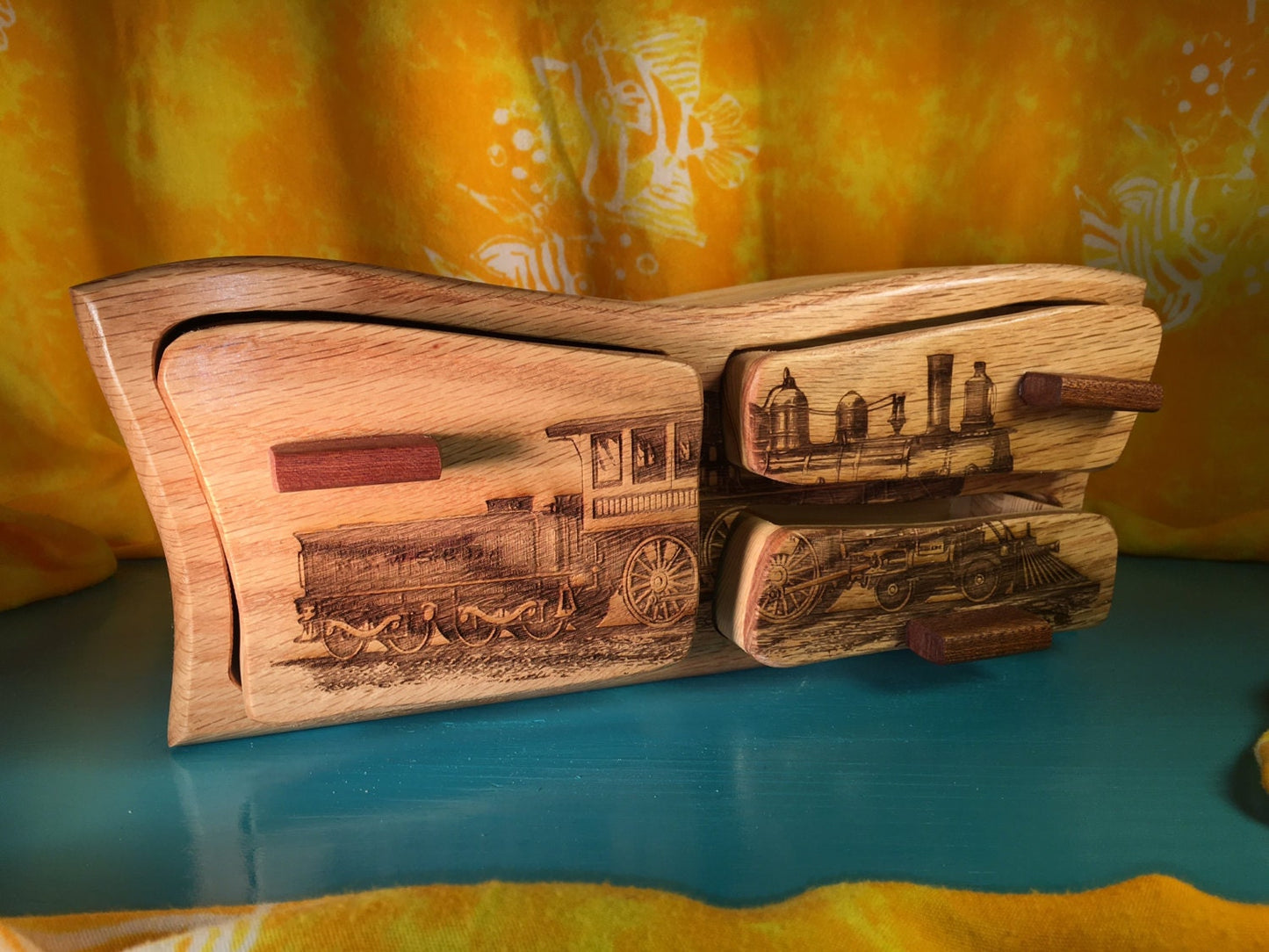 Solid Wood Box W/Drawers - Train, Jewelry Box, Handcrafted, Custom Box, Personalized Box, Handmade, Box, Home Decor, Engraved, Stash Box