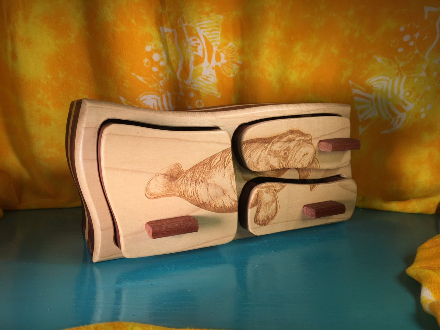 Solid Wood Box W/Drawers - Manatee, Jewelry Box, Handcrafted, Custom Box, Personalized Box, Handmade, Home Decor, Engraved, Stash Box