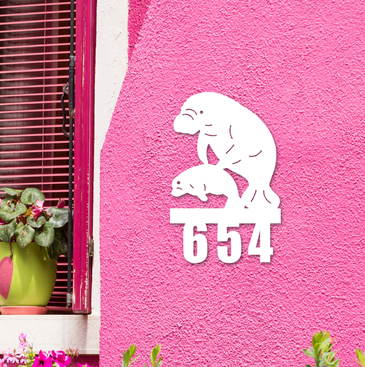 House Number Sign, Manatee with Baby