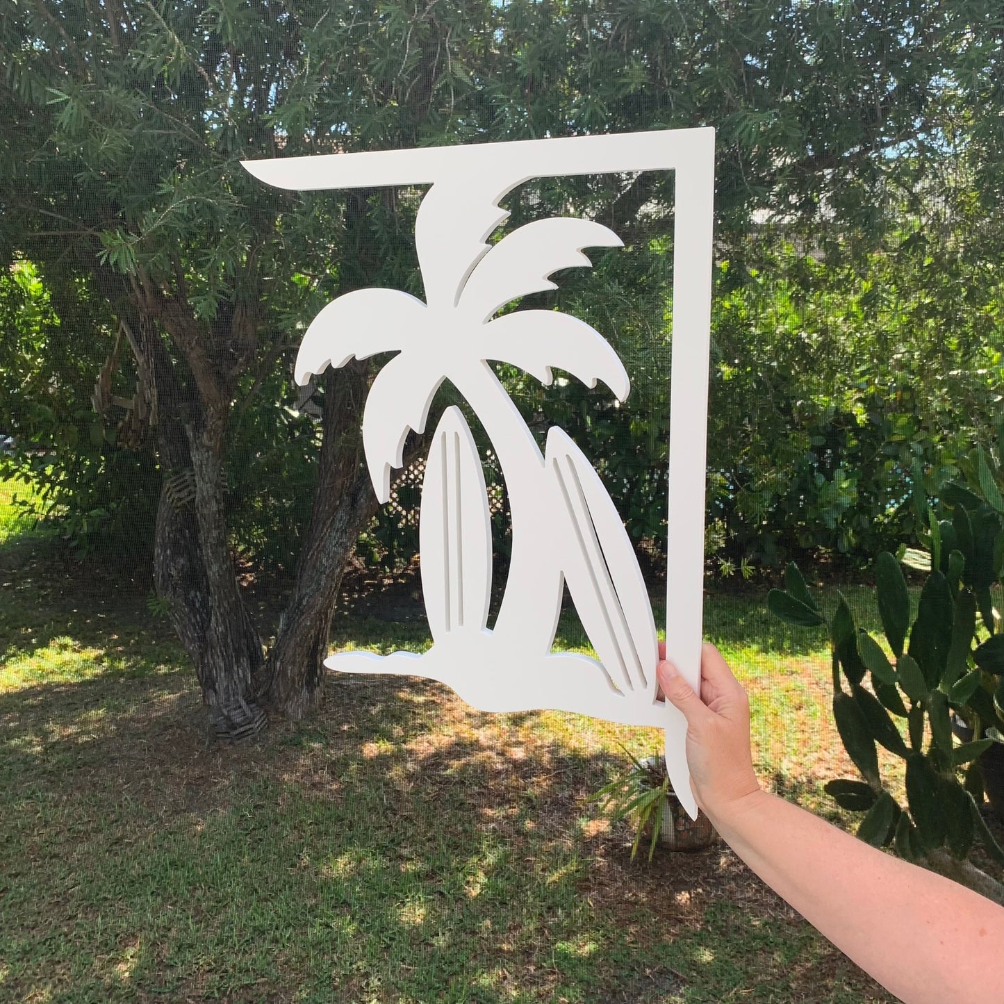 Mailbox Bracket - Palm Tree with Surf Boards Large 16x21 inch, Custom Mailbox, Coastal, Tropical, Bracket, Outdoor Decor, Mailbox & Post Not Included