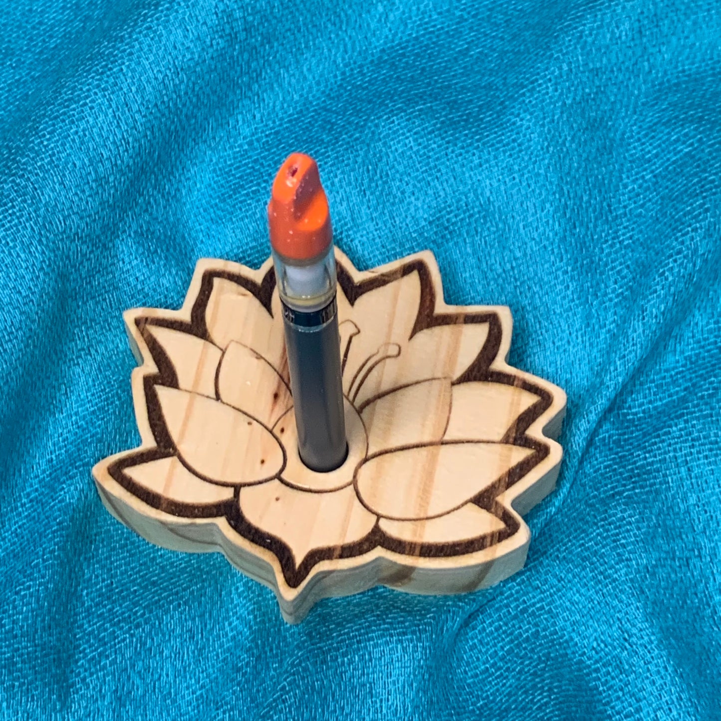 Vape Pen Holder - Lotus Flower - Solid Wood, Holds 510 Thread Vape Pens &/or Cartridge