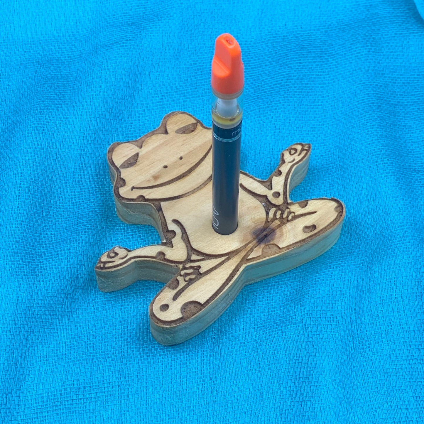 Vape Pen Holder - Yoga Frog - Solid Wood, Holds 510 Thread Vape Pens &/or Cartridge