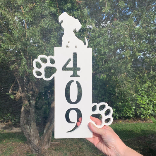 House Number Plaque - Puppy Paws