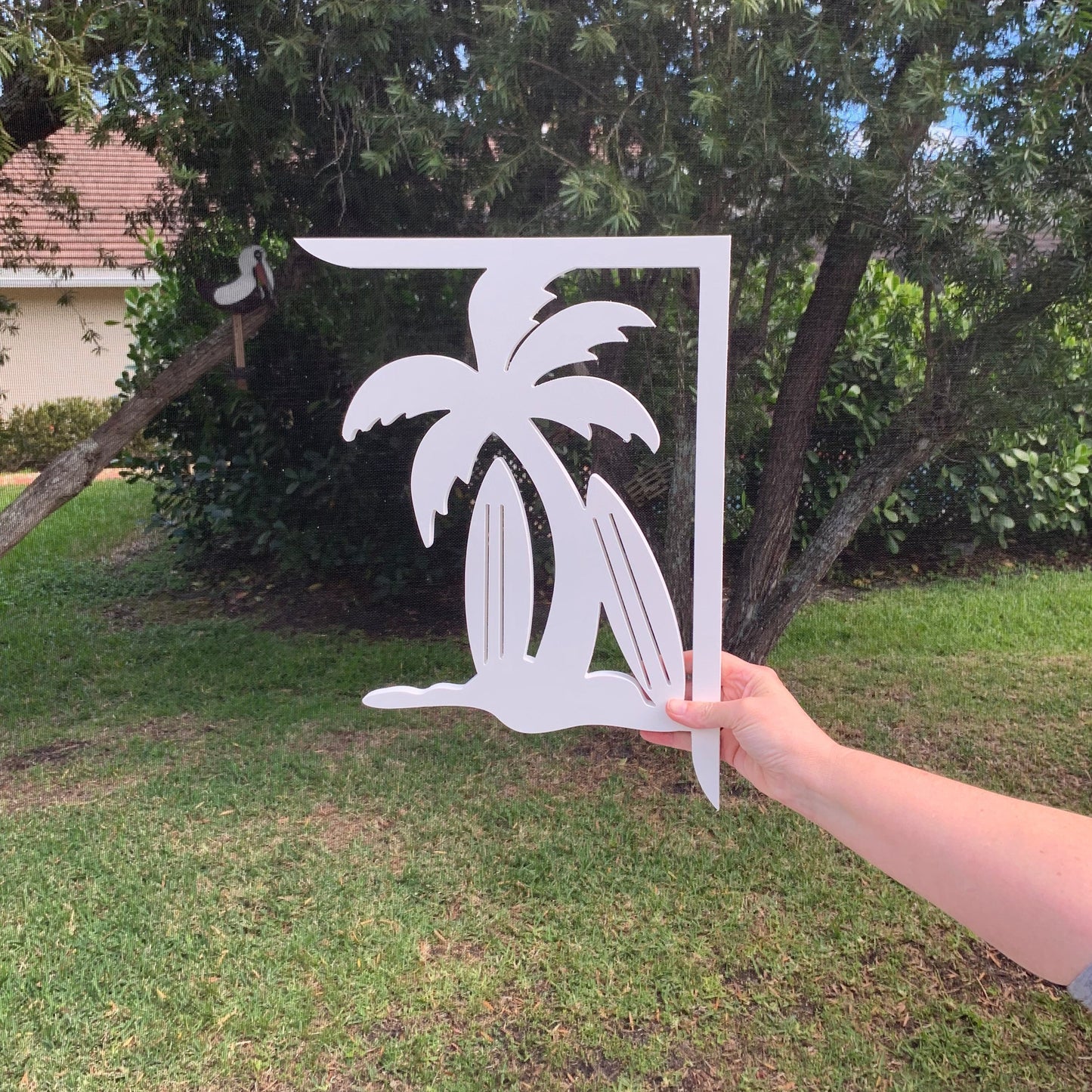 Mailbox Bracket - Palm Tree with Surf Boards Medium 12x16 inch, Custom Mailbox, Coastal, Tropical, Bracket, Outdoor Decor, Mailbox & Post Not Included
