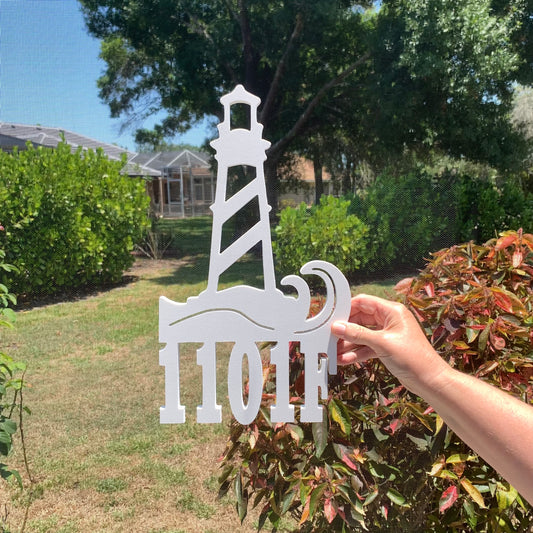 House Number Sign, Lighthouse, Address Plaque, Address Sign, Custom, Personalized Sign, Housewarming Gift, Coastal, Tropical, Outdoor Decor