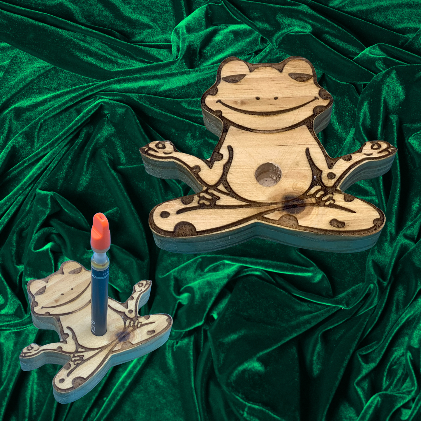 Vape Pen Holder - Yoga Frog - Solid Wood, Holds 510 Thread Vape Pens &/or Cartridge