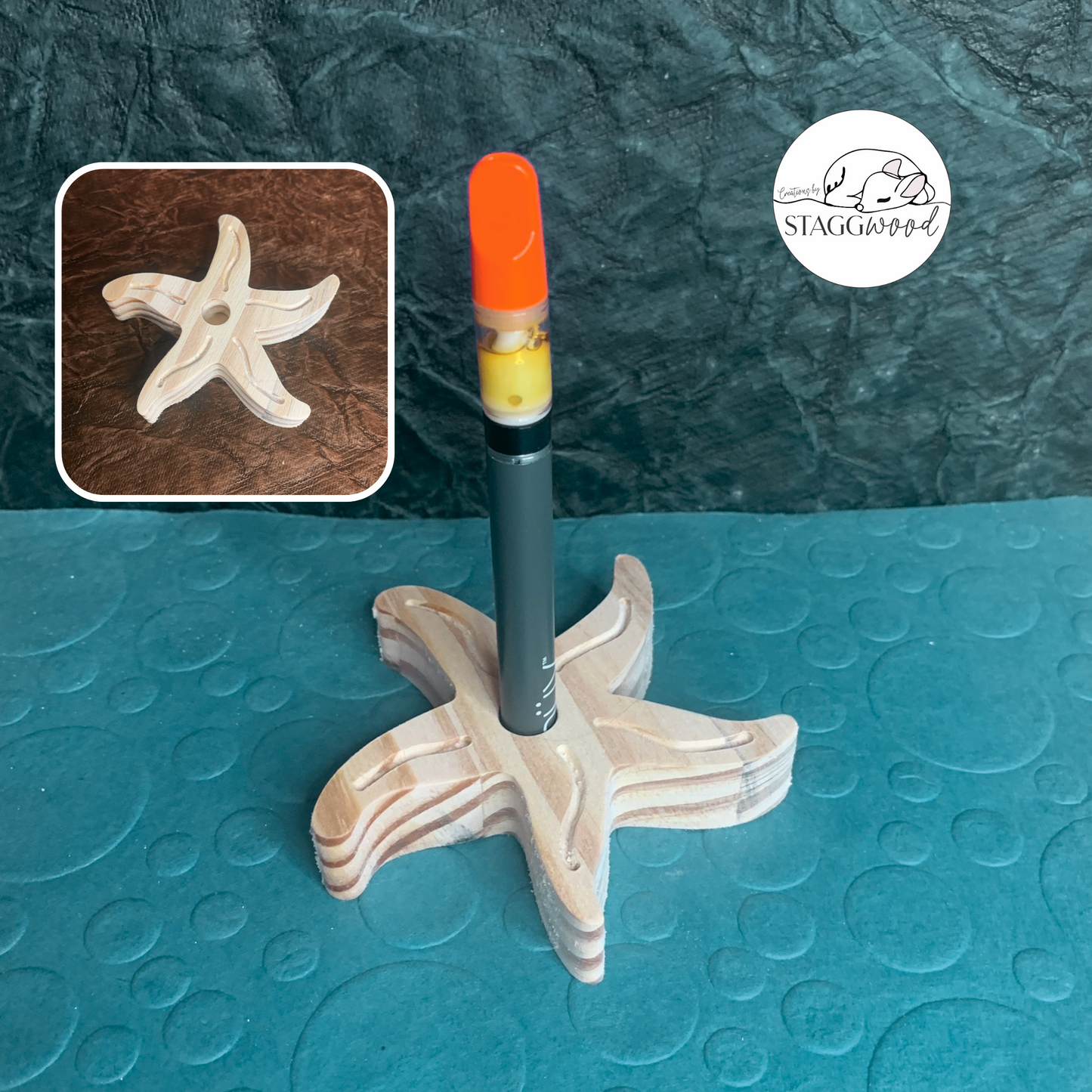 Vape Pen Holder - Starfish - Solid Wood, Holds 510 Thread Vape Pens &/or Cartridge