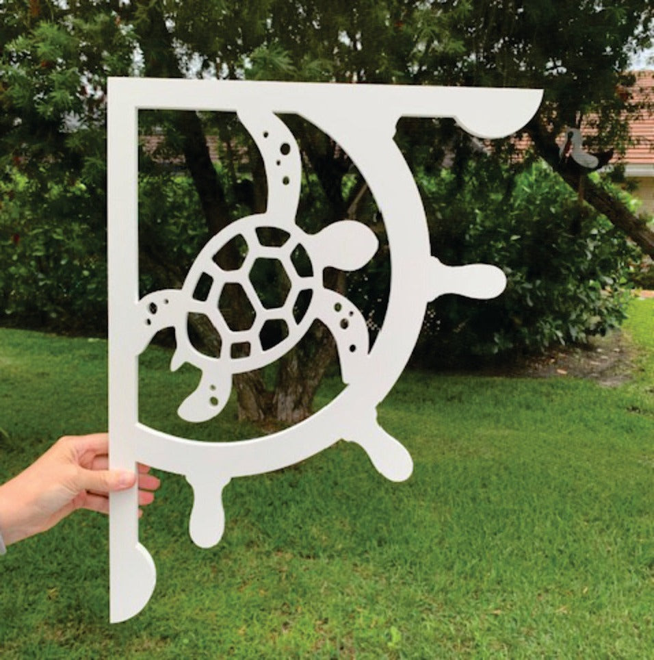 Mailbox Bracket - Ship's Wheel with Turtle Large 16x21 inch, Custom Mailbox, Coastal, Tropical, Bracket, Outdoor Decor, Mailbox & Post Not Included