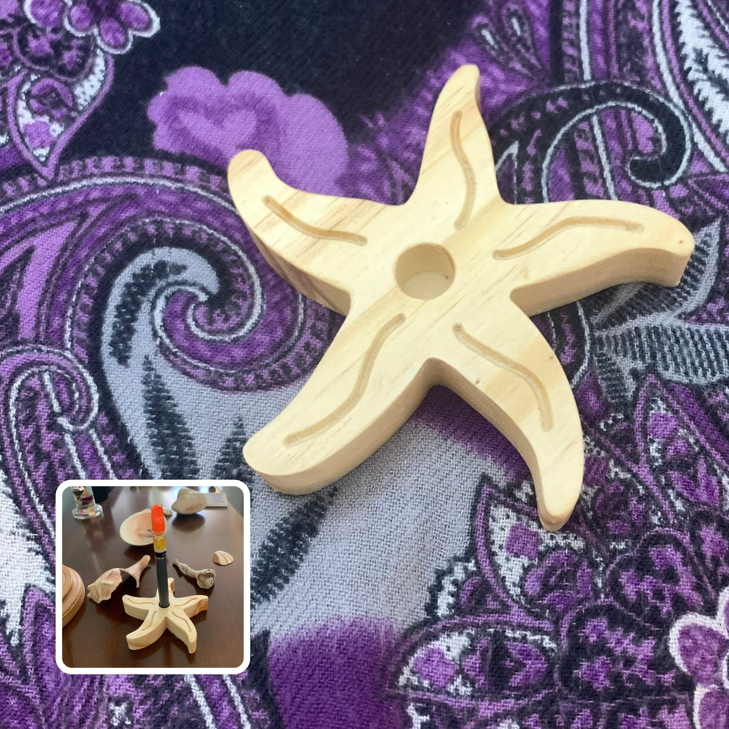 Vape Pen Holder - Starfish - Solid Wood, Holds 510 Thread Vape Pens &/or Cartridge