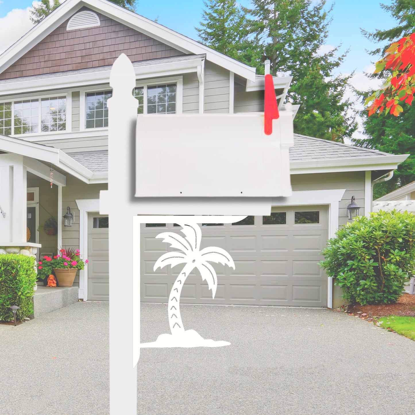Mailbox Bracket - Palm Tree W/Island Large 16x21 inch, Custom Mailbox, Coastal, Tropical, Bracket, Outdoor Decor, Mailbox & Post Not Included