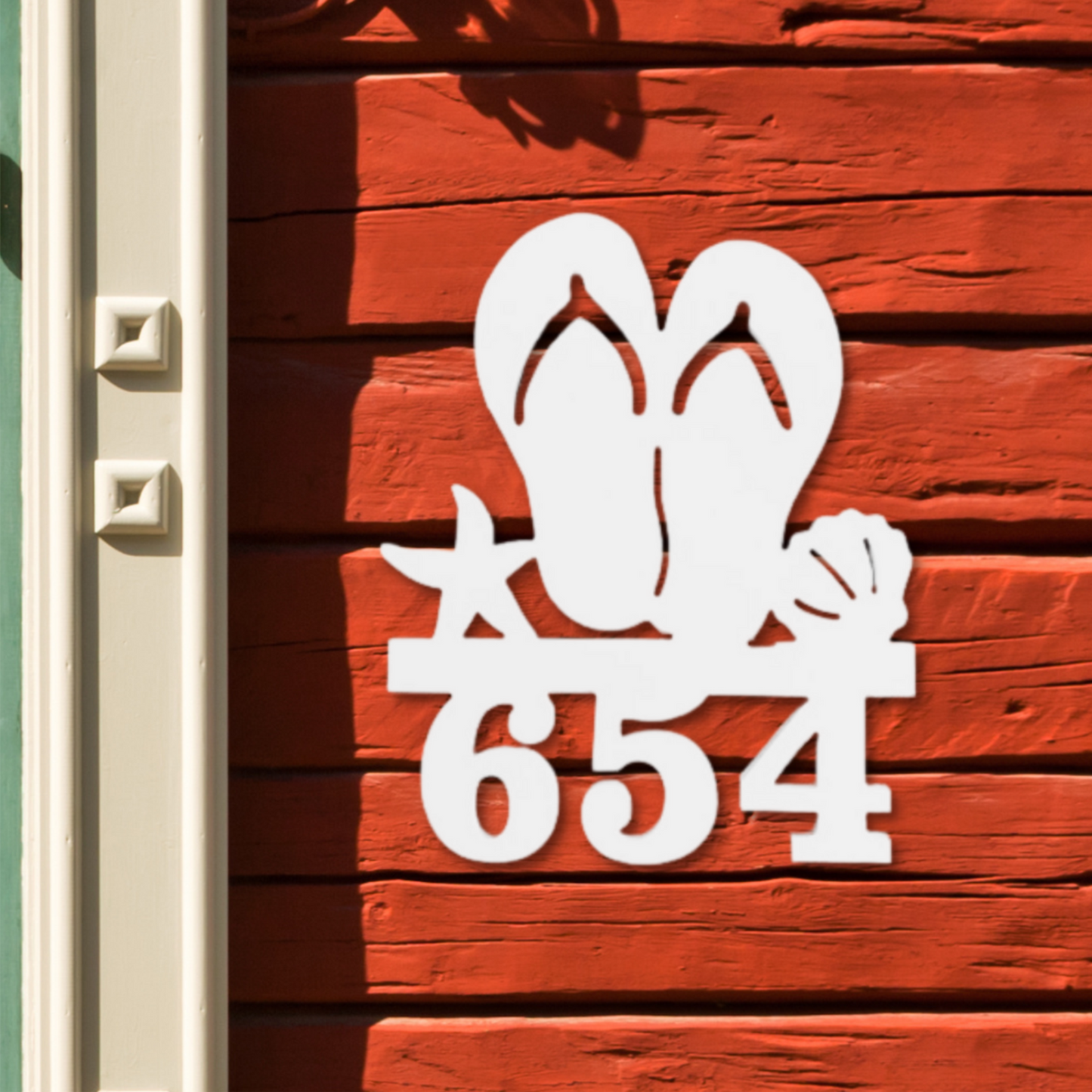 House Number Sign, Flip Flops, Starfish, Seashell, Address, Custom, Personalized Sign, Housewarming Gift, Coastal, Tropical, Outdoor Decor