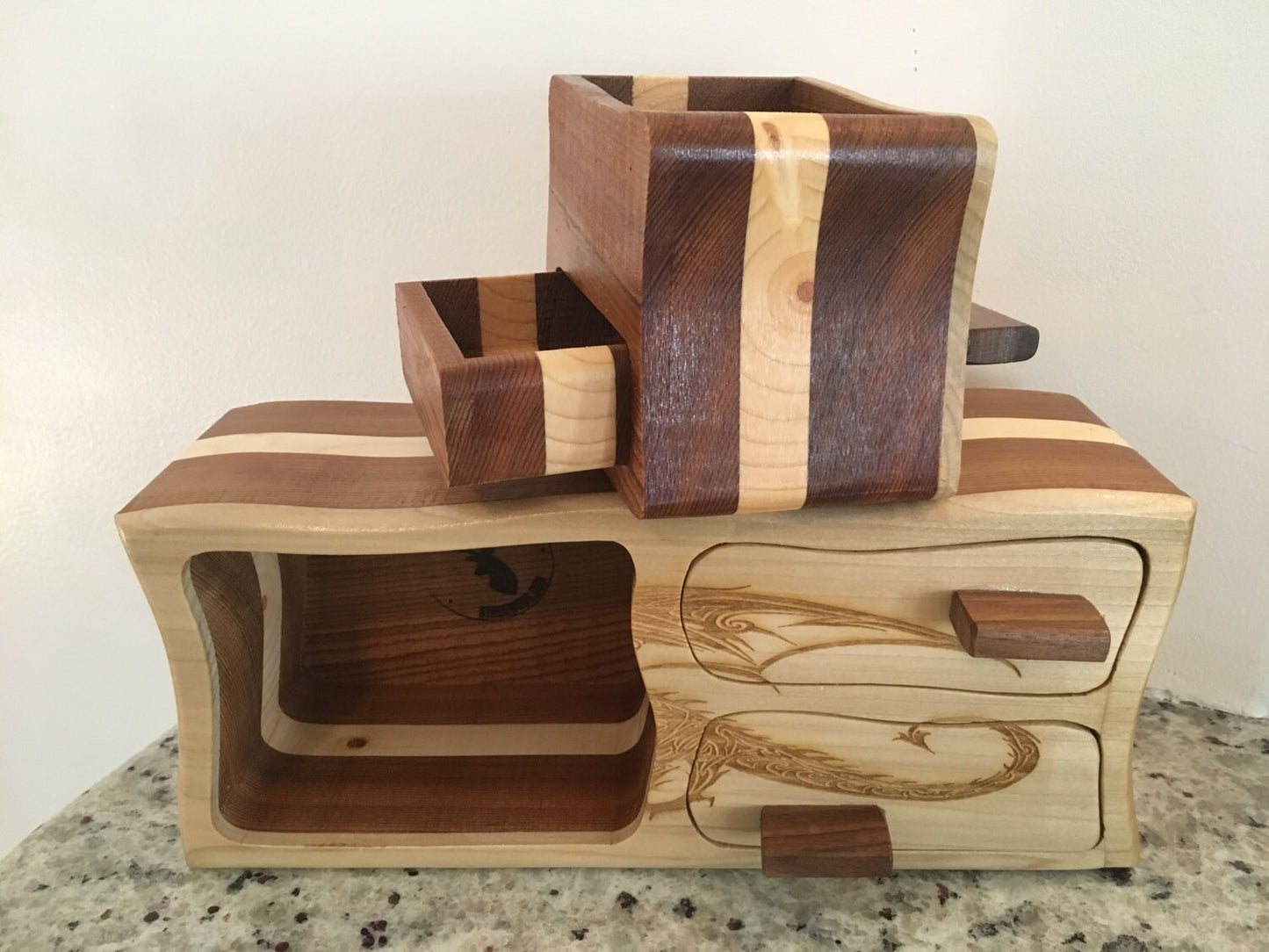 Solid Wood Box W/Drawers - Dragon, Jewelry Box, Handcrafted, Custom Box, Personalized Box, Handmade, Box, Home Decor, Engraved, Stash Box