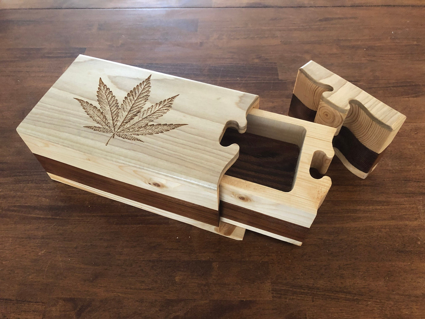 Solid Wood Puzzle Box - Marijuana, Wooden Box, Jewelry Box, Handcrafted, Custom Box, Personalized Box, Handmade, Box, Engraved, Stash Box