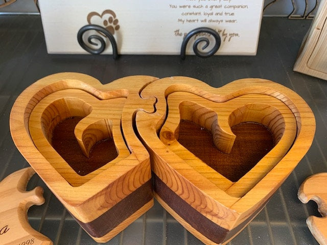 Solid Wooden Box - Double Hearts Interlocking, Jewelry Box, Handcrafted, Custom Box, Personalized Box, Handmade, Box, Engraved, Stash Box